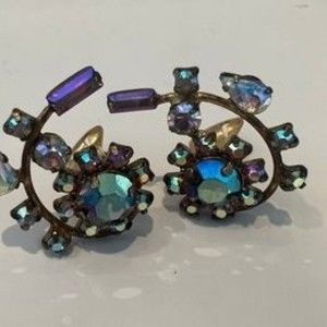 Vintage Jay Flex Sterling AB Rhinestone Earrings Boucles D'oreilles